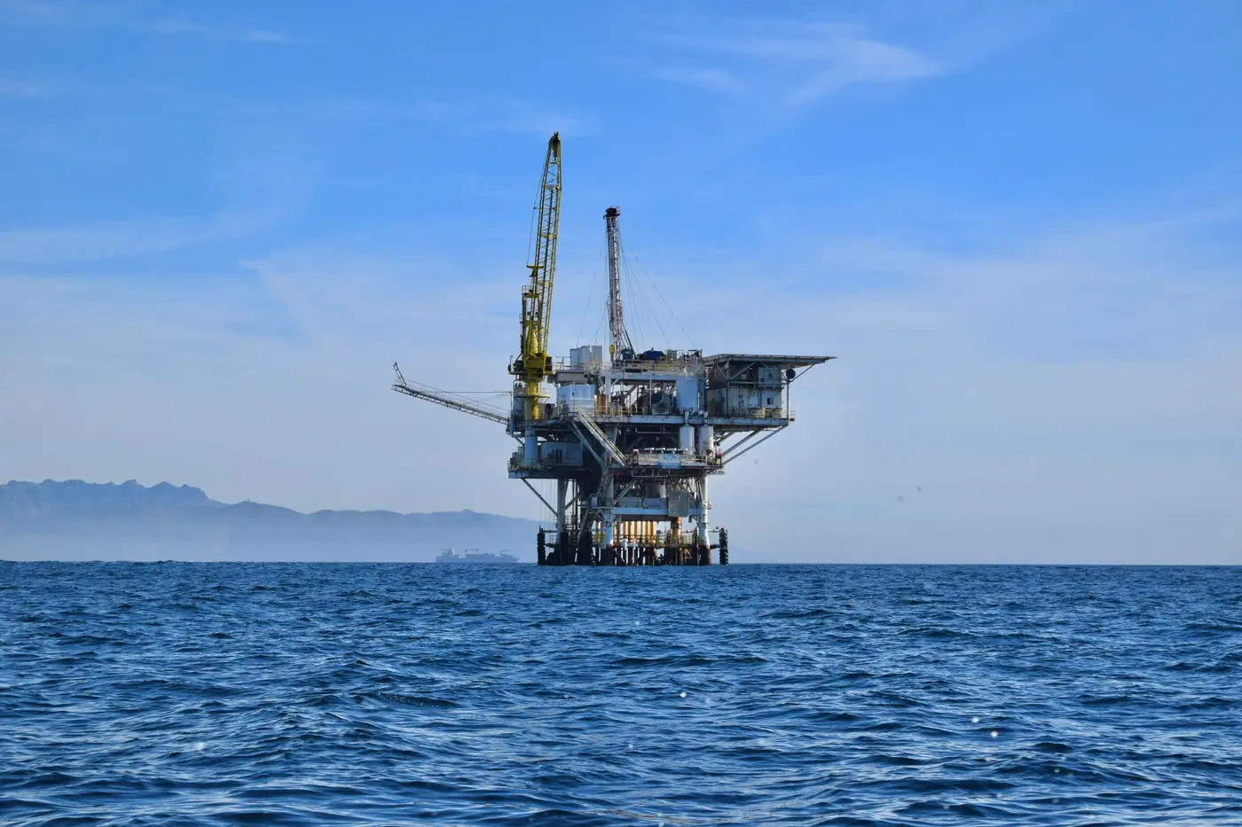 An offshore drilling platform at sea
